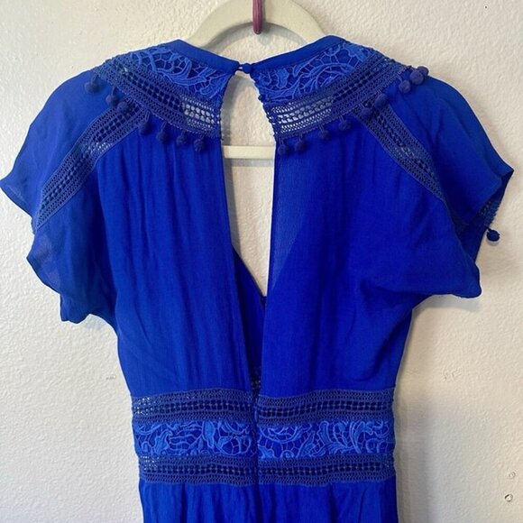 The Jetset Diaries Blue Embroidered Jumpsuit $295 V Neck Sz XS Revolve Maxi - Picture 7 of 10